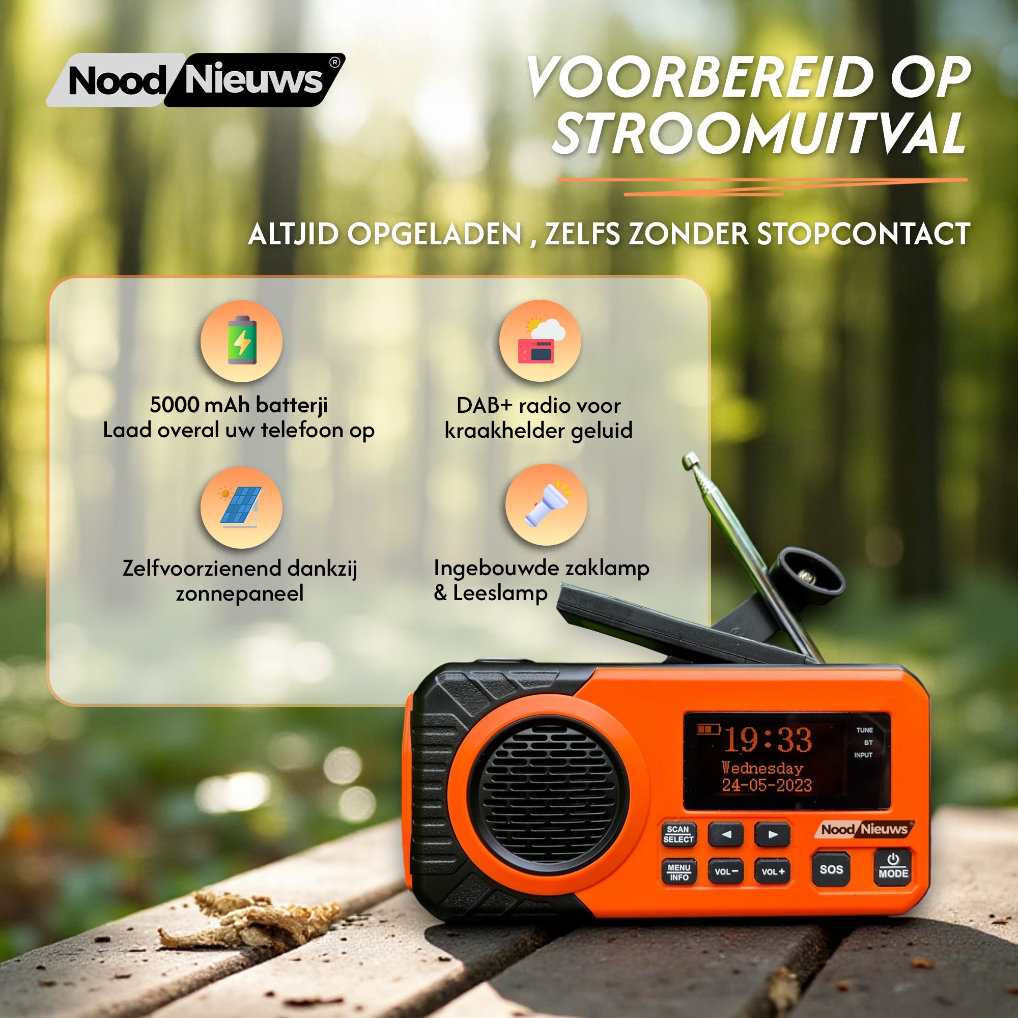 NoodNieuws® Pro – Noodradio met Powerbank en solar