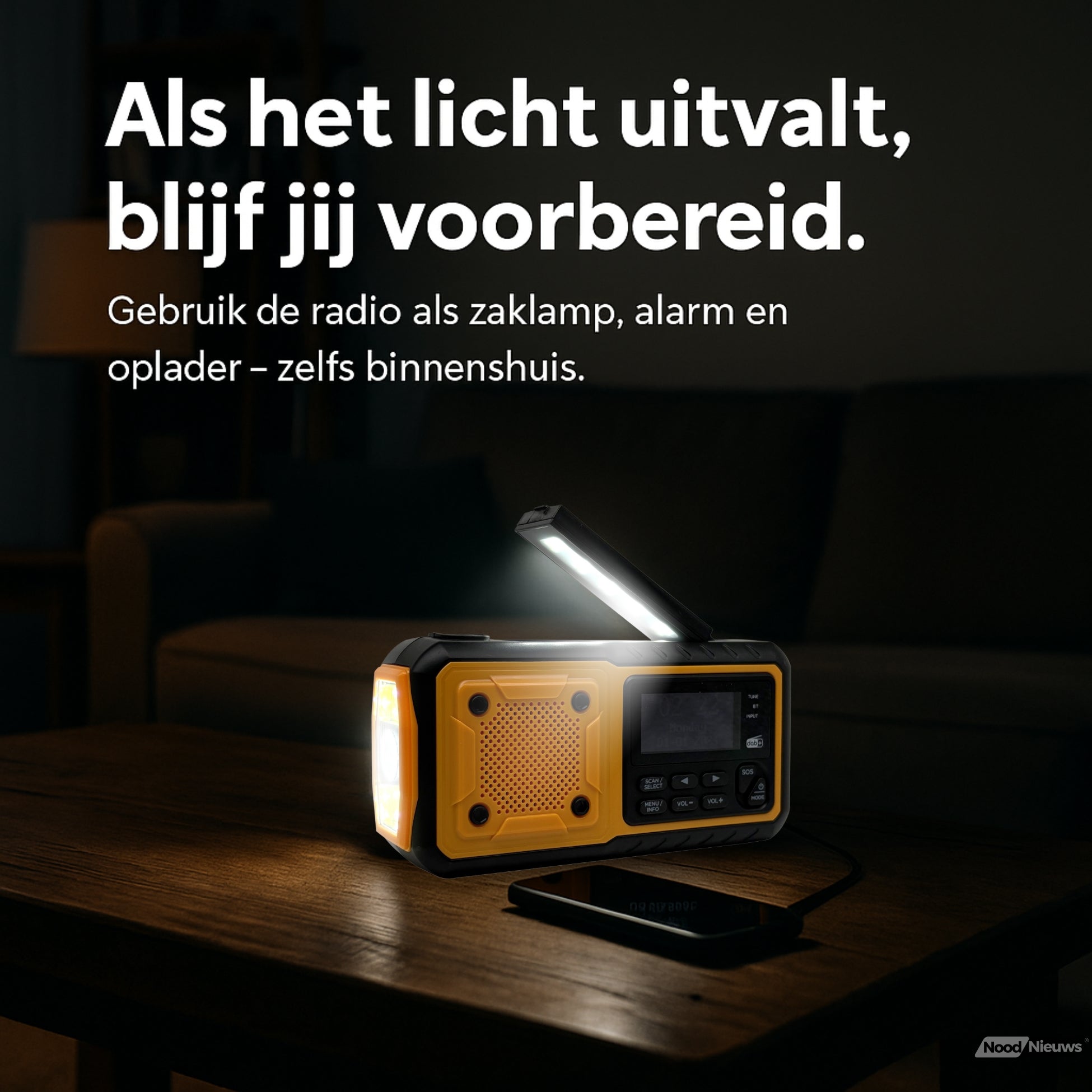 NoodNieuws® Pro - Draagbare Noodradio - DAB+/ FM / BT - 5000mAh