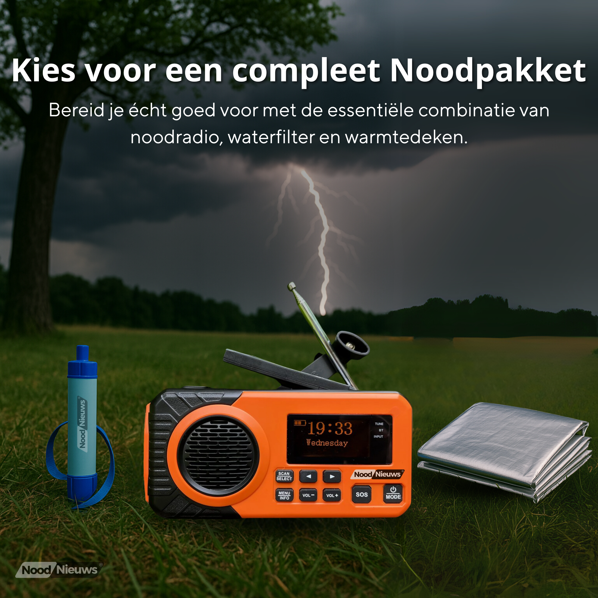 NoodNieuws® Pro - Draagbare Noodradio - DAB+/ FM / BT - 5000mAh