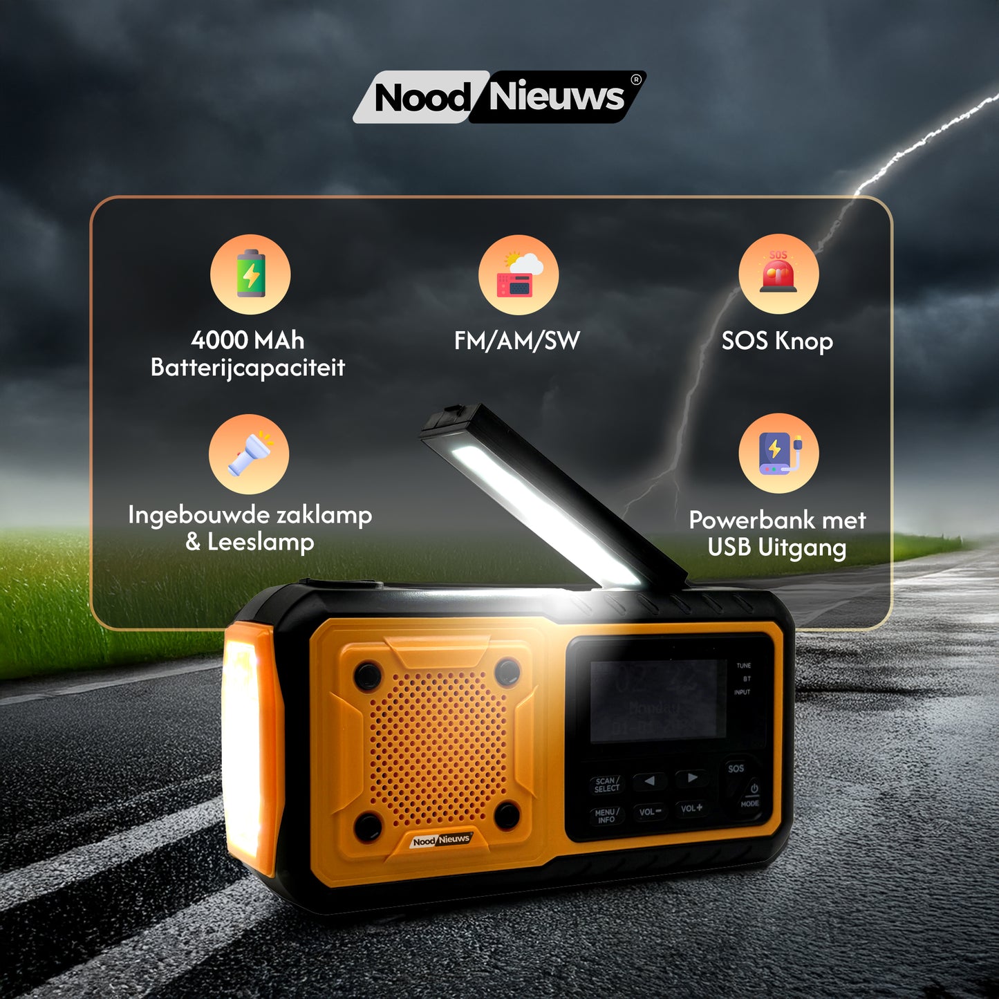 NoodNieuws® Explorer – Noodradio (FM/AM/SW, 4000mAh)