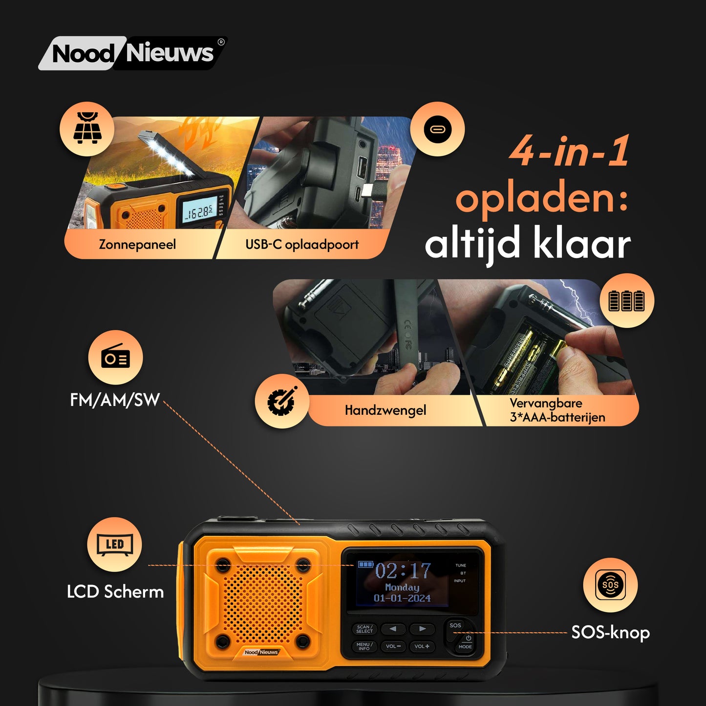 NoodNieuws® Explorer – Noodradio (FM/AM/SW, 4000mAh)